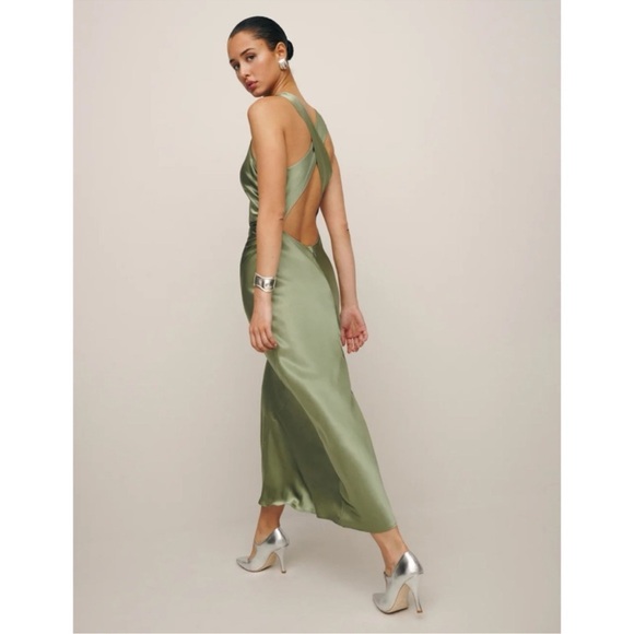 NWT Reformation Casette Silk Maxi Dress Artichoke Green 8 - Picture 3 of 13
